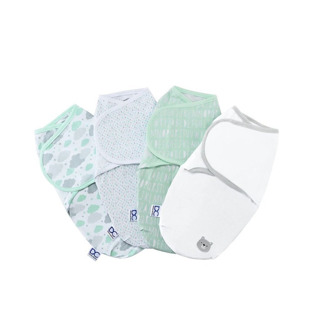 Delta 4 Pack Unisex Green White Adjustable Swaddle Wrap Premium Cotton 3-6 mos